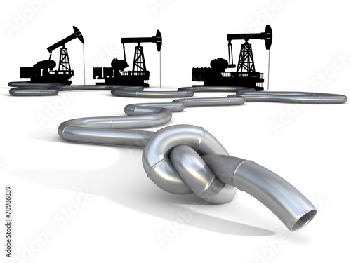 Oil crisis. Knot on pipeline, conceptual business illustration