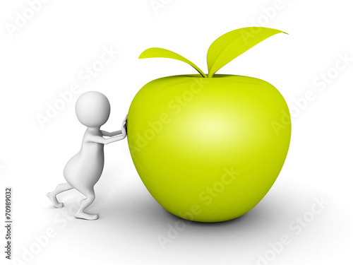 white 3d man with green fresh apple photo