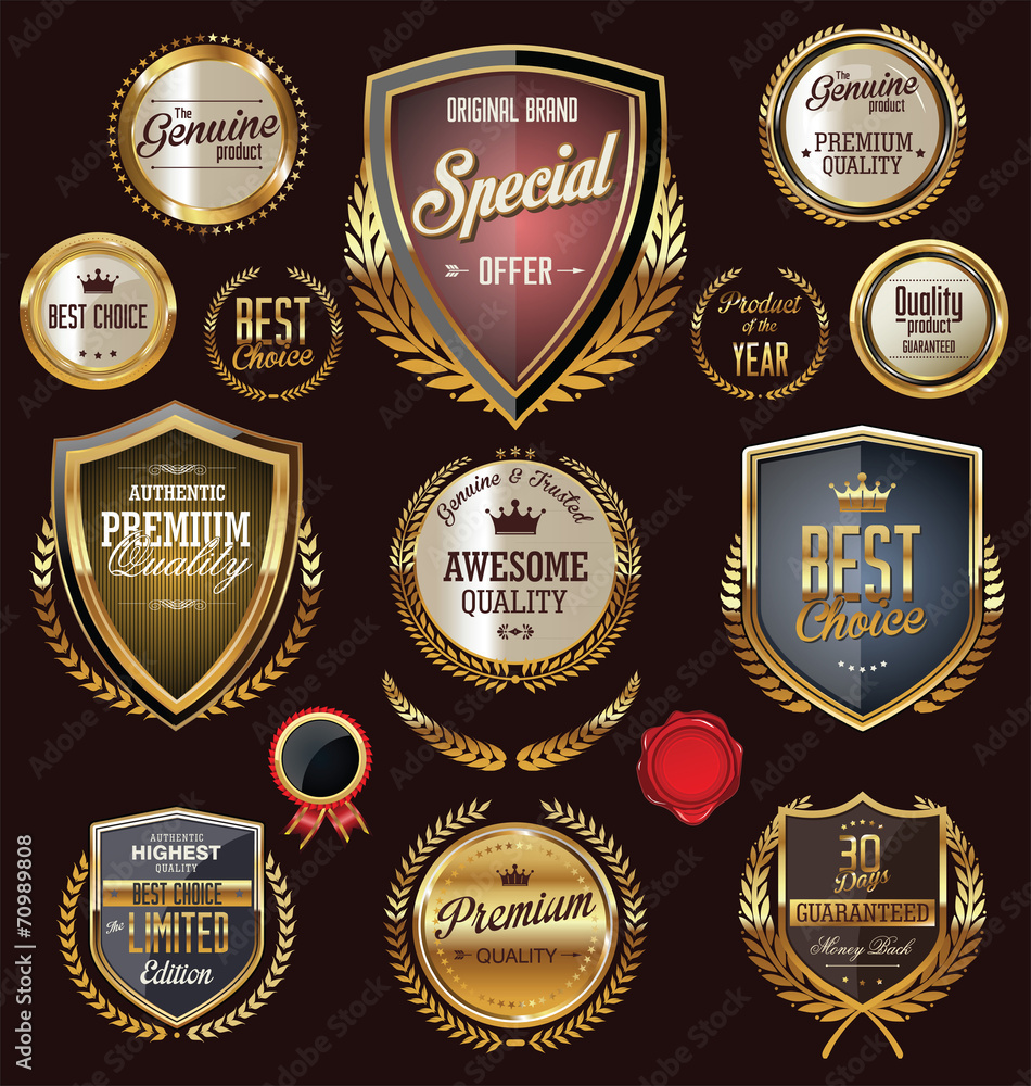 Golden premium quality retro vintage badges
