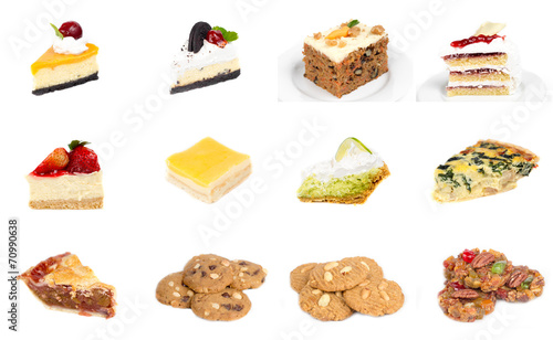 Collection of delicious dessert isolated on white background
