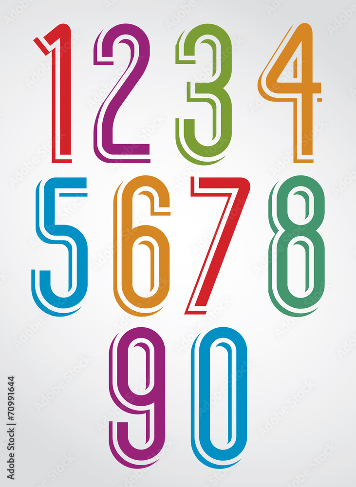 Thin elegant bright animated rounded numbers with white outline.