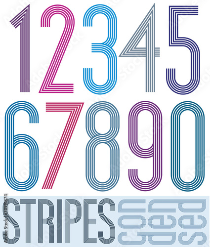 Poster retro condensed colorful numbers with stripes on white ba