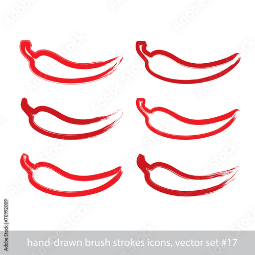 Set of hand-painted simple vector red hot chili pepper icons iso