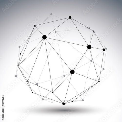 Abstract deformed vector black and white lattice figure, perspec