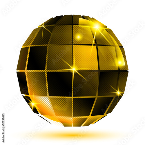 Vector gold 3d futuristic sparkling object, bright plastic textu