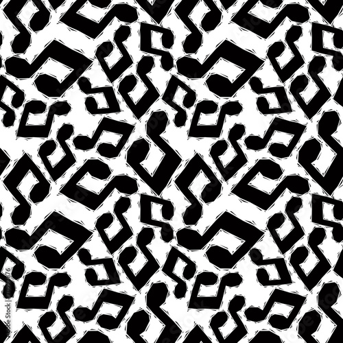 Black musical notes seamless pattern  black and white geometric