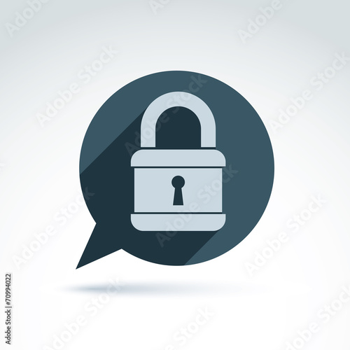 Vector monochrome speech bubble with a padlock isolated on white