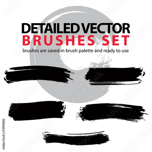 Set of grunge detailed hand-painted brushstrokes, black illustra