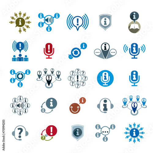 Information analyzing collecting and exchange theme icon set, an