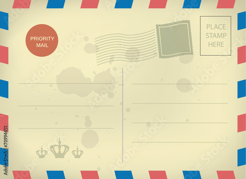 Vintage style postcard template with blank stamps