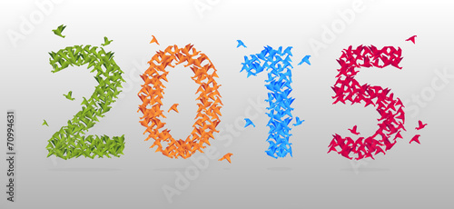 Colorful 2015 new year origami style paper bird. Vector