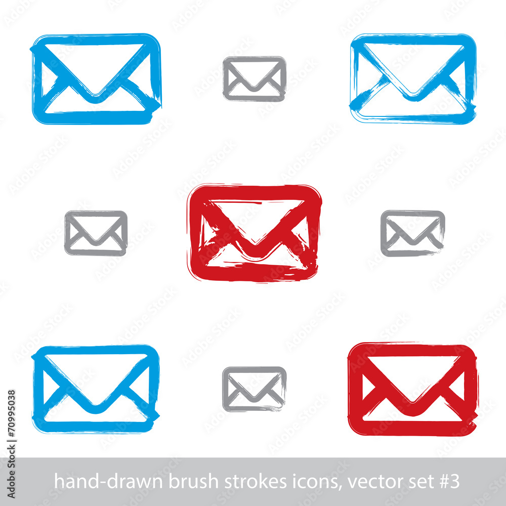 Collection of hand-drawn simple vector mail icons, set of brush Collection of hand-drawn simple vector mail icons, set of brush