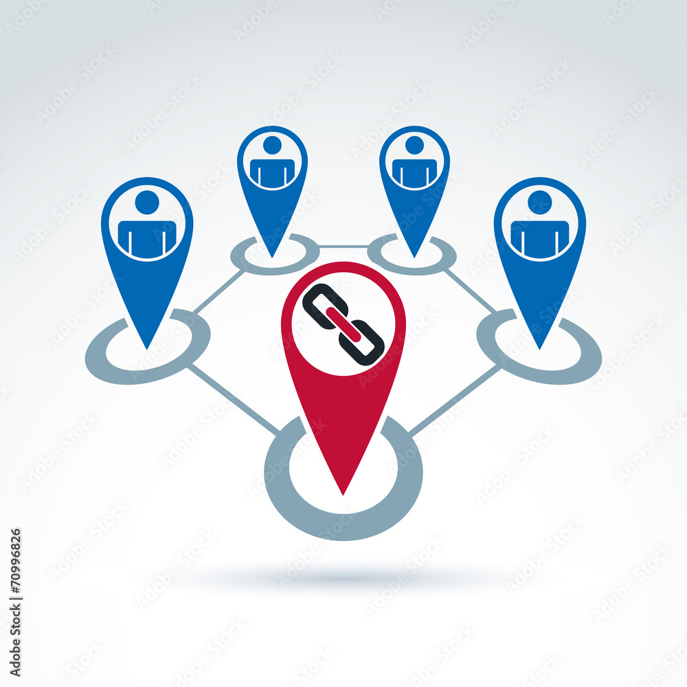 Chain link classic icon with team of workers or social connected Chain link classic icon with team of workers or social connected