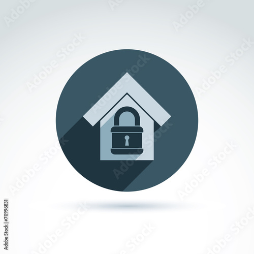 Vector monochrome house with a padlock isolated on white backgro