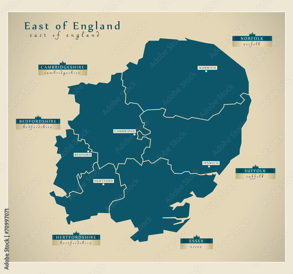 Modern Map - East of England UK