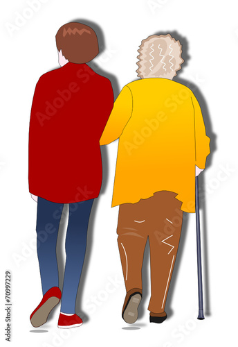 Aide à la marche d'une personne âgée