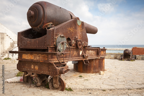 Old big rusted coastal cannon in Medina of Tangier, Morocco
