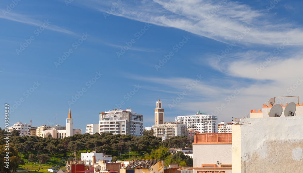Living houses and mosques. Cityscape of Tangier, Morocco