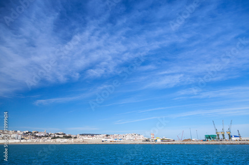 Tangier port panorama with blue sky, Morocco, Africa