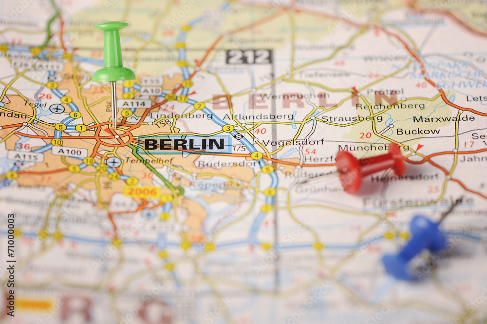 Berlin pinned on a map of europe