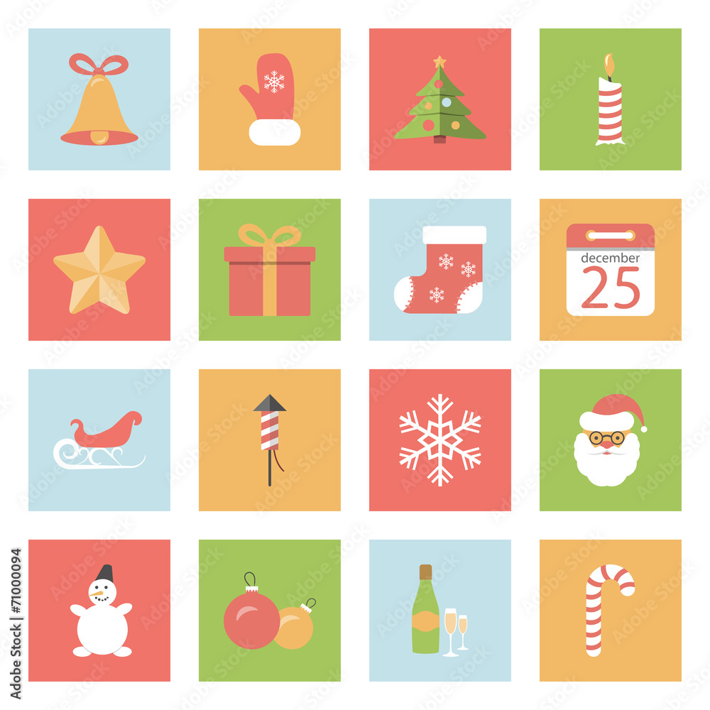 Christmas and New Year flat icons set Christmas and New Year flat icons set