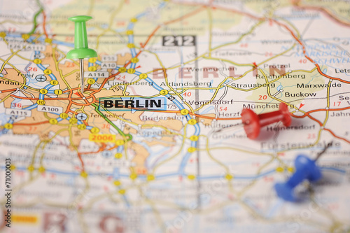 Berlin pinned on a map of europe