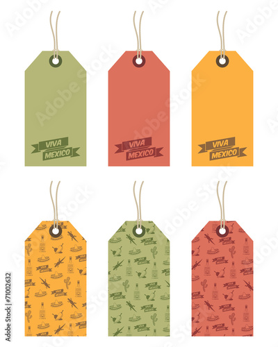 mexican decoration labels vector green red yellow pattern tags with copy space isolated on white