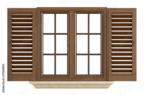 Wooden window on white