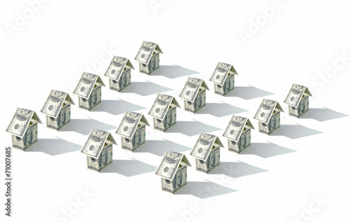 Dollar money houses in rows