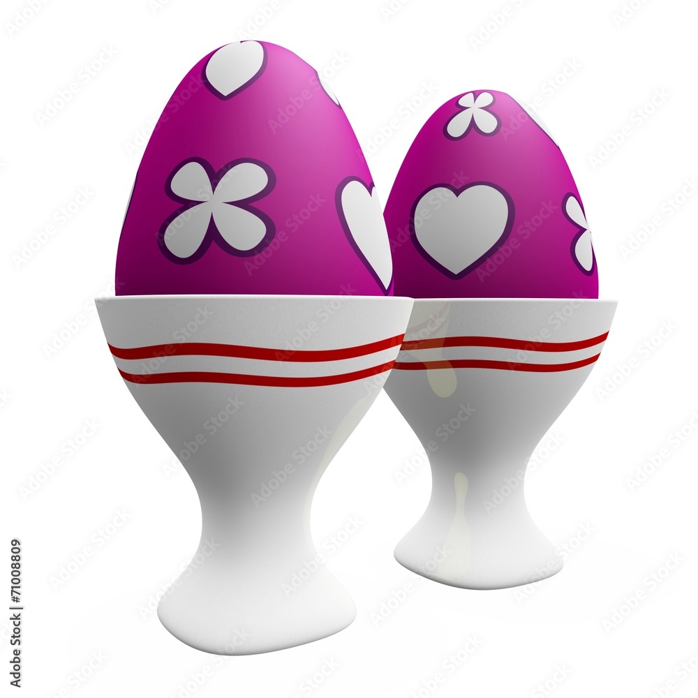 Painted Easter Eggs in Ceramic White Egg Cups