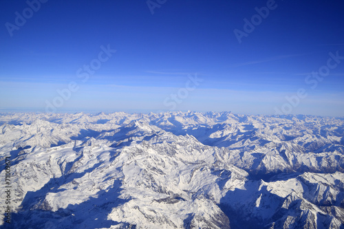 Aerial view of a mountain ridge in winter