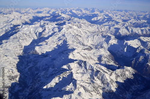 Aerial view of the winter Alps