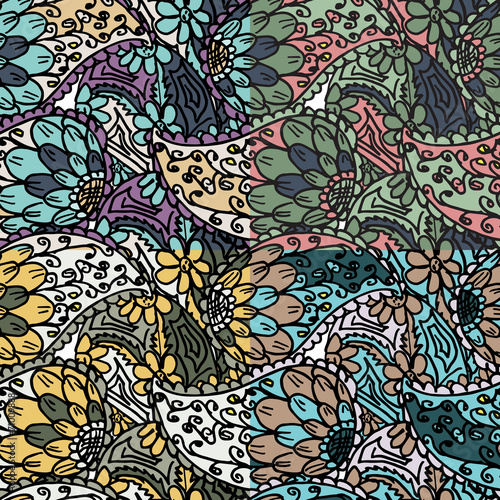 Vector seamless pattern with abstract ethnic flowers