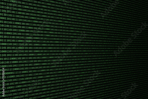 image of green binary code background, perspective.