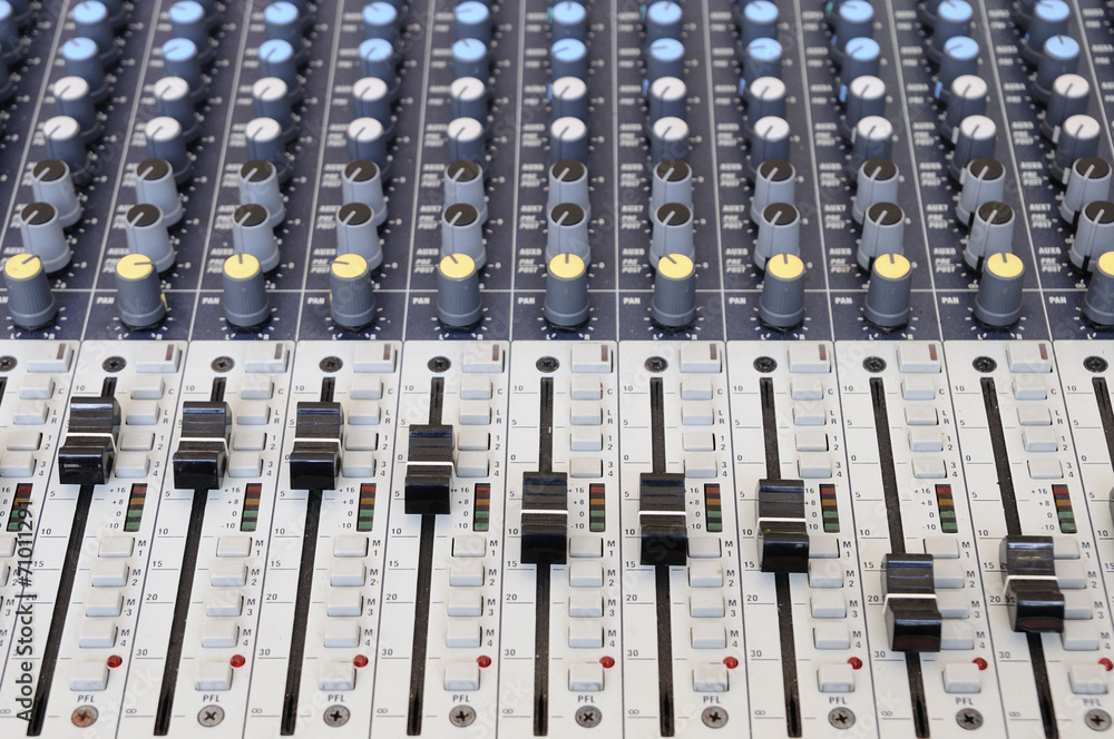 Closeup sound mixing control board