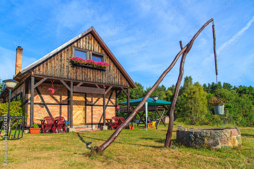 A facade of a typical wooden house in Pomerania near Gdansk