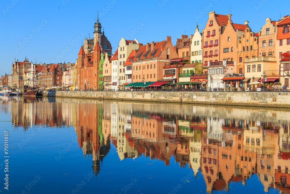 Harbor of Motlawa river with old town of Gdansk, Poland