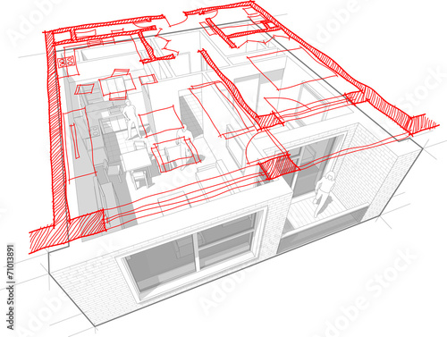 Apartment diagram with hand drawn floorplan diagram