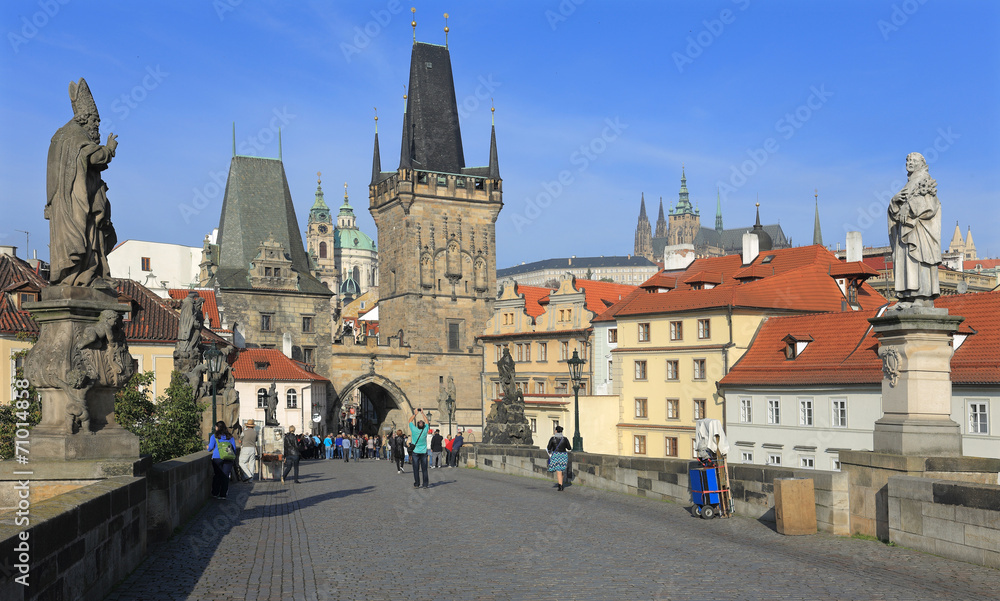 Prague St. Nicholas' Cathedral with Castle from Charles Bridge