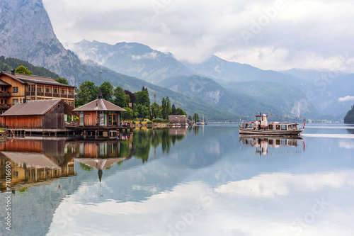 Idyllic scenery of Grundlsee lake in Alps mountains, Austria