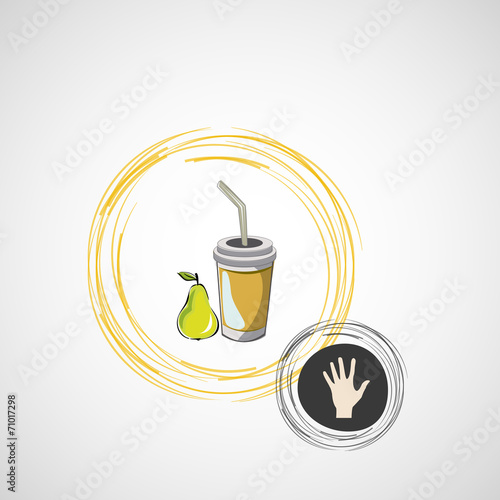 Vector sketch paper cup with straw and pear