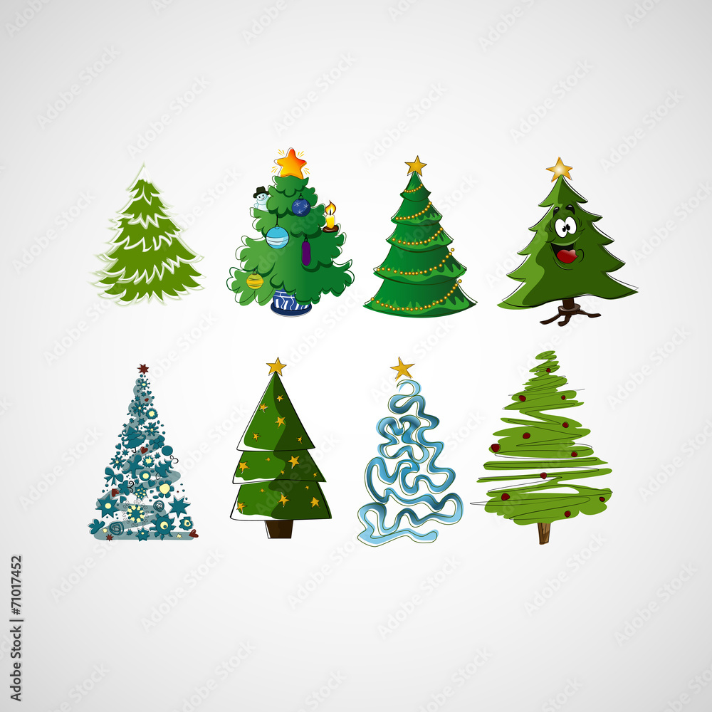 Set of vector trees on a light background