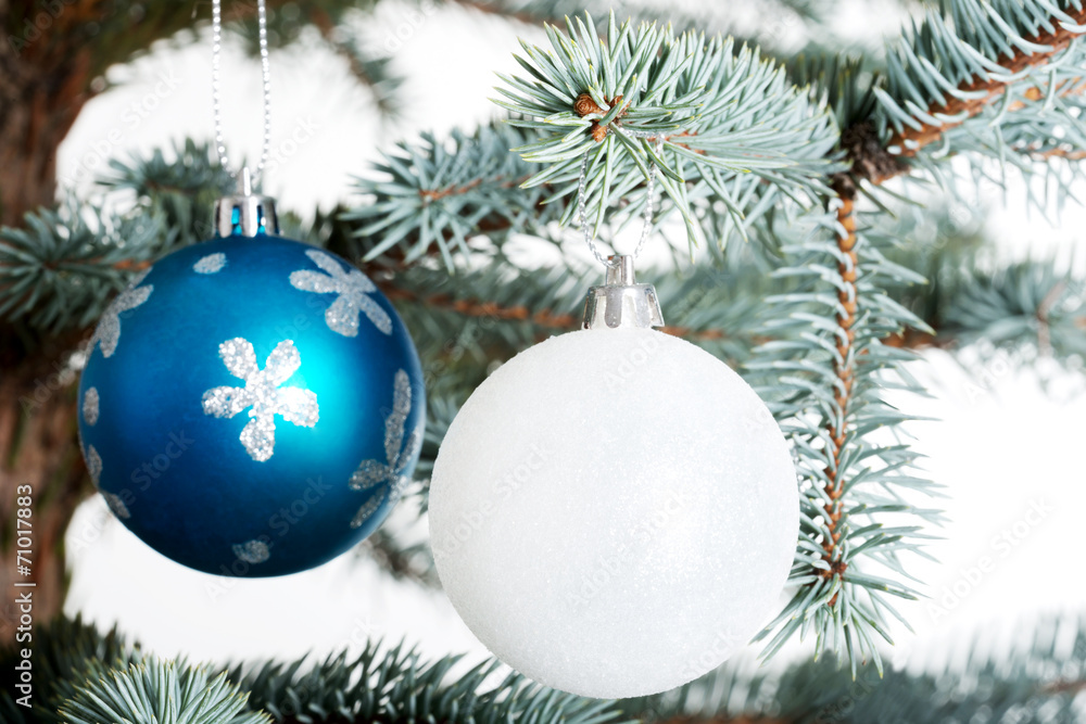 two christmas balls on a twig. two christmas balls on a twig.