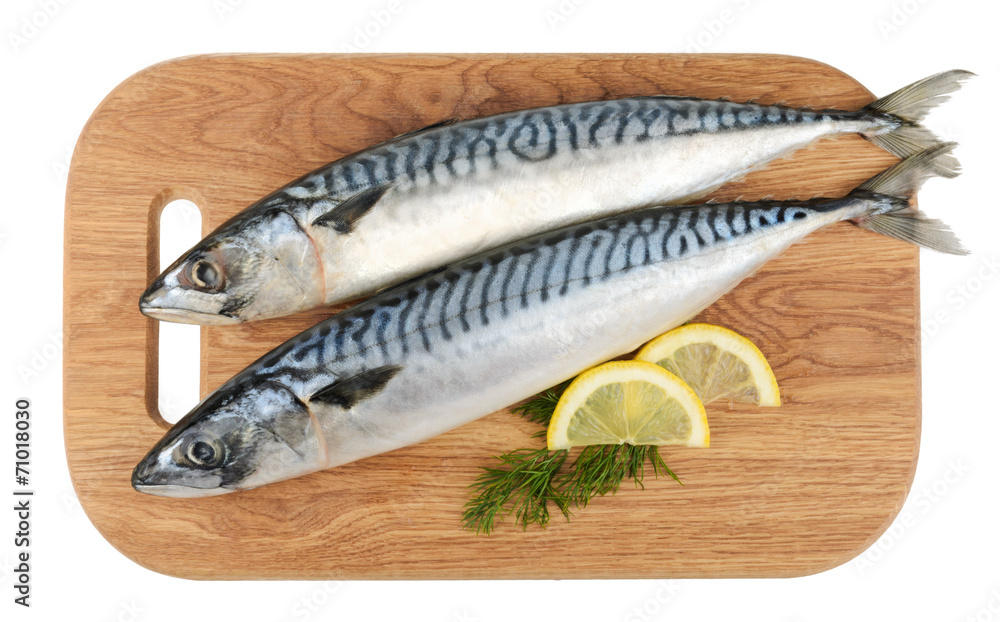mackerel fish on wooden plate isolated mackerel fish on wooden plate isolated