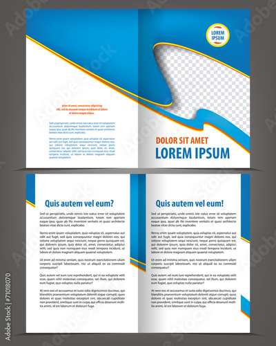 Vector empty bifold brochure print template blue design