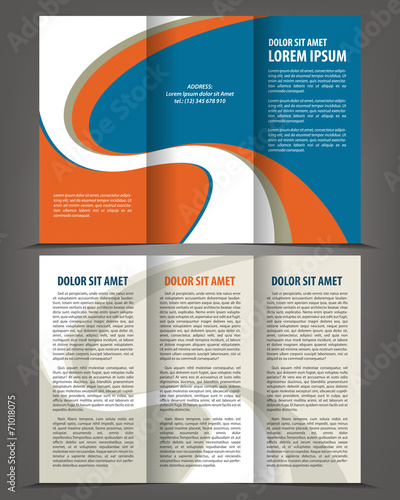 Vector empty trifold brochure template blue design
