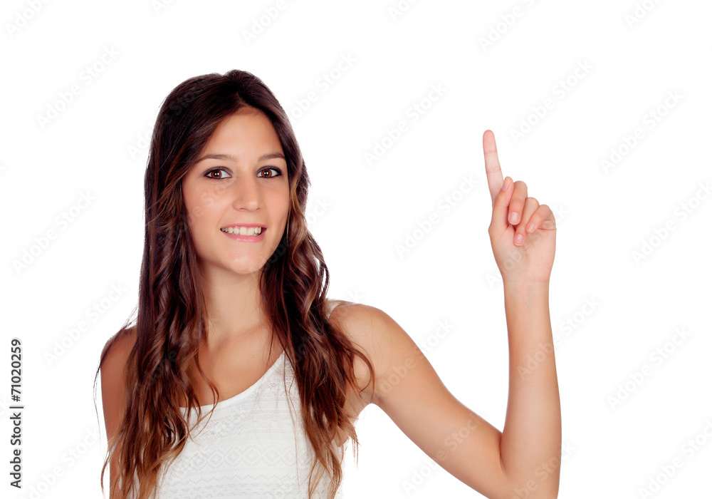 Attractive casual girl in green asking to speak Attractive casual girl in green asking to speak
