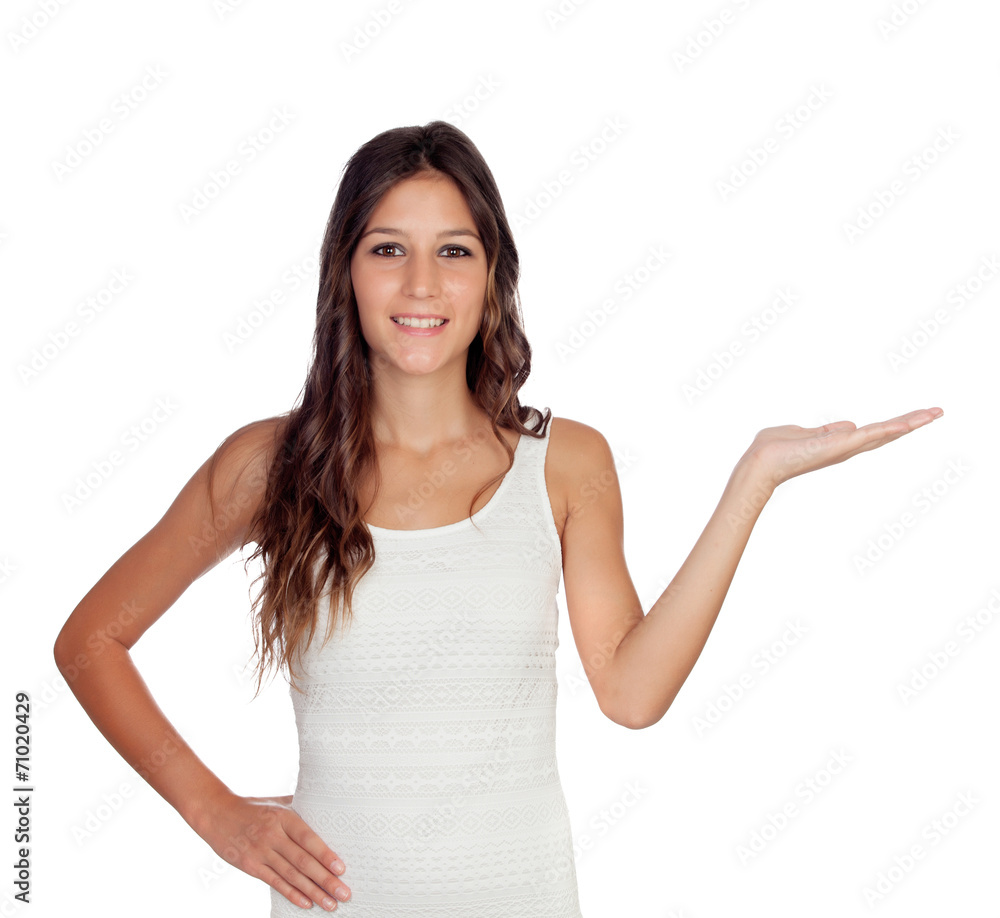 Attractive casual girl with the hand extended Attractive casual girl with the hand extended