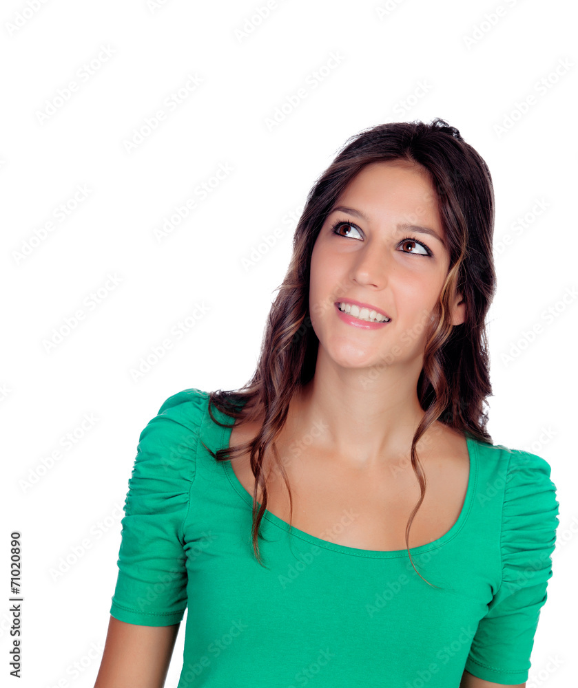 Attractive casual girl looking up Attractive casual girl looking up