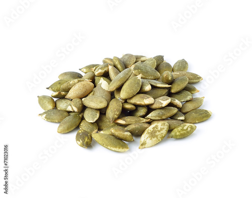 Pumpkin seeds on a white background